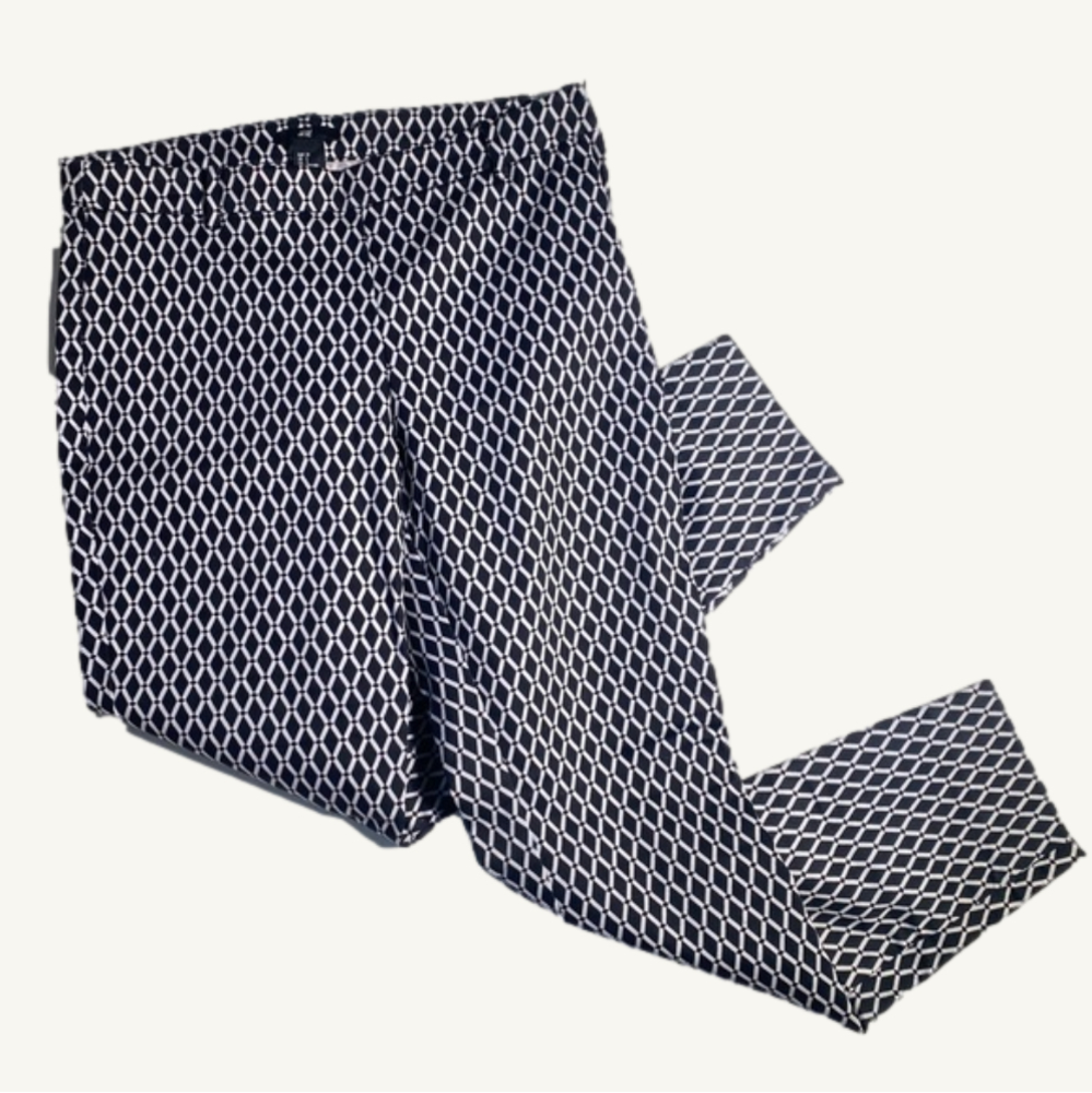 H&M Black and White Print Ankle Length Pants Side Zip Size 6